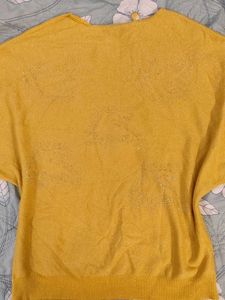 Mustard Sparkle Balloon Sleeves Knit Top
