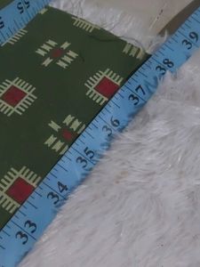 Olive Green Fabric with Red &amp; White Pattern