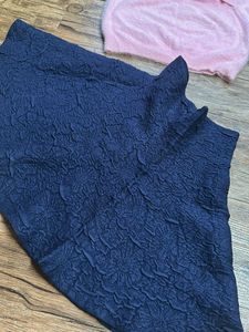 Pink Fuzzy Top &amp; Navy Skirt