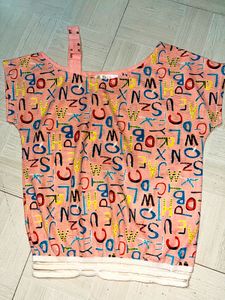 Alphabet Print Cold Shoulder Top