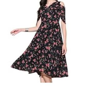 Floral Print Black and Pink Dress