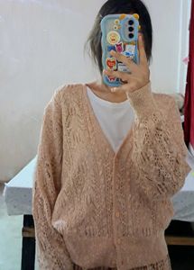 Peach Pointelle Knit Cardigan