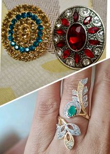 Emerald Leaf Design AD , red ,green stone rings
