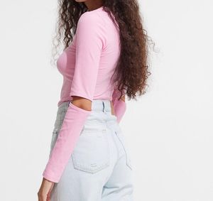 H&amp;M Women Pink Ribbed Cut Out Top