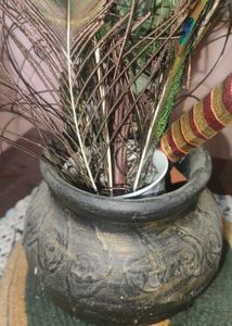 Showpiece with Peacock Feathers