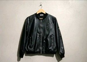 Black Faux Leather Bomber Jacket