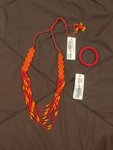 Beaded Long Chain With Single Bangle