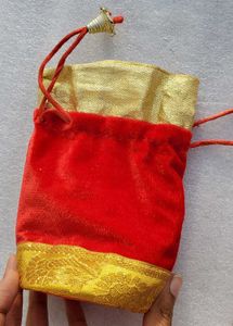 Price DropVelvet Red Wedding Potli With Golden Lac