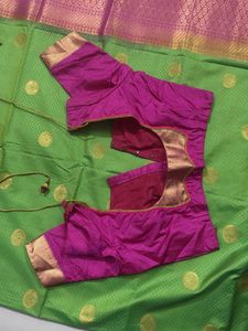 Green &amp; Pink Saree with Blouse