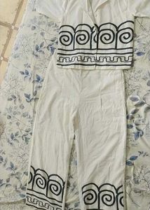 “Premium Cotton White Co-ord Set with Black Greek