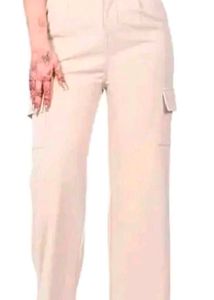 Beige High-Waist Cargo Pants