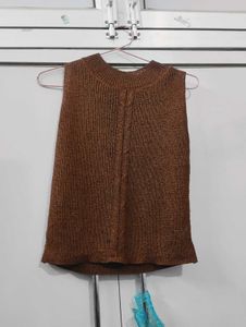 Brown Knit Sleeveless Top