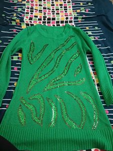 Green Sequined Sweater Dress