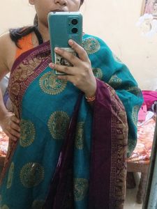 Beautiful Blue And Maroon Saree With Elephant An