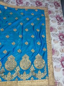 Blue &amp; Gold Sari With Blouse