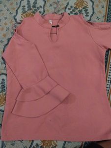 Stylish Pink Shoulder Cut Top