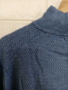 Zara Blue 1/4 Zip Mock Neck Sweater