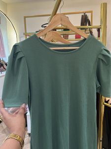 Green Puff Sleeve Midi Dress