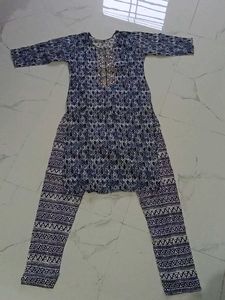 Blue Printed Kurti Set