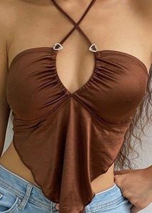 Brown Satin Halter Top