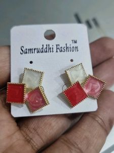 Red Square Drop Earrings