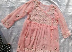 Beutiful Peach Chikankari Mirror Work Kurti/ Tunic