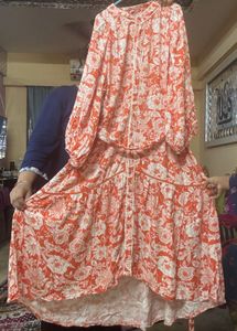 Cotton Up And Down Patter Floral Print Maxi Dress