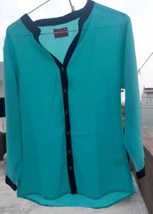 Sea-green Button-Down Blouse