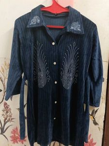 Elegant Dark Blue Velvet Cord Set