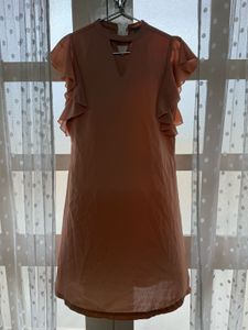 Peach Ruffle Sleeve Dress