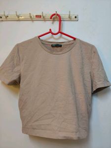ZARA Beige Cropped T-Shirt