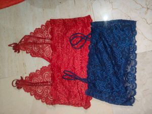 Combo Red &amp; Blue Lace Bra And Non Padded