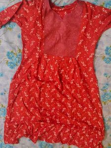 Red Floral Print Kurta