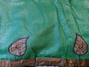 Green &amp; Brown Leaf Pattern Saree
