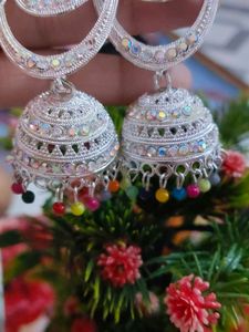 Sparkly Silver Jhumka Earrings