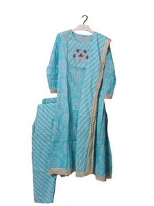 Sky Blue Kurta Set With Dupatta & Bottom