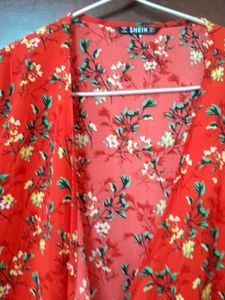 Bright Red Florals Wrap Dress