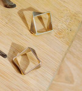 Gold Toned Layered Geometric Square Studio Earings