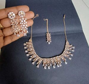 Gold Polish Necklace Set With Earrings