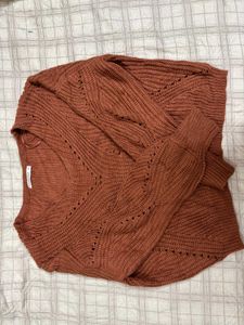 Rust Knit V-Neck Sweater