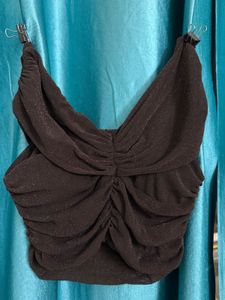 Ruched Black Crop Top
