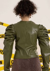 Olive Green Puff Sleeve Jacket