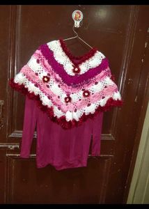 Combo Of Top And Handknitted Poncho