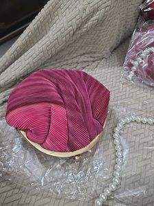 Pink Potli Clutch With Pearl Handle