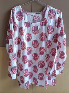 Jaipuri Style White Tunic Top