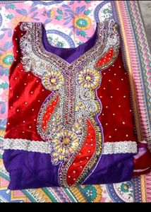 Red Velvet and purple Net Party&#39; Wear Suit