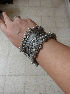 Silver Tribal Bangles - Set of 2
