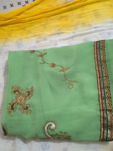 Light Green Embroidered Saree