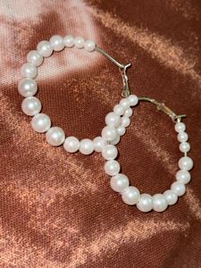 Silver-Plated Pearl Hoop Earrings