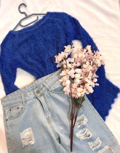 🎁Buy2 Get2 Free Blue Fuzzy Knit Top ()
